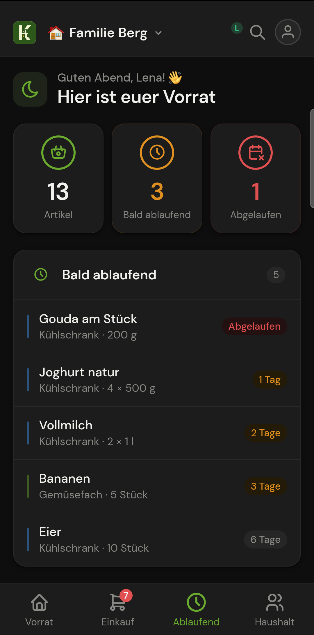 Bald ablaufende Lebensmittel