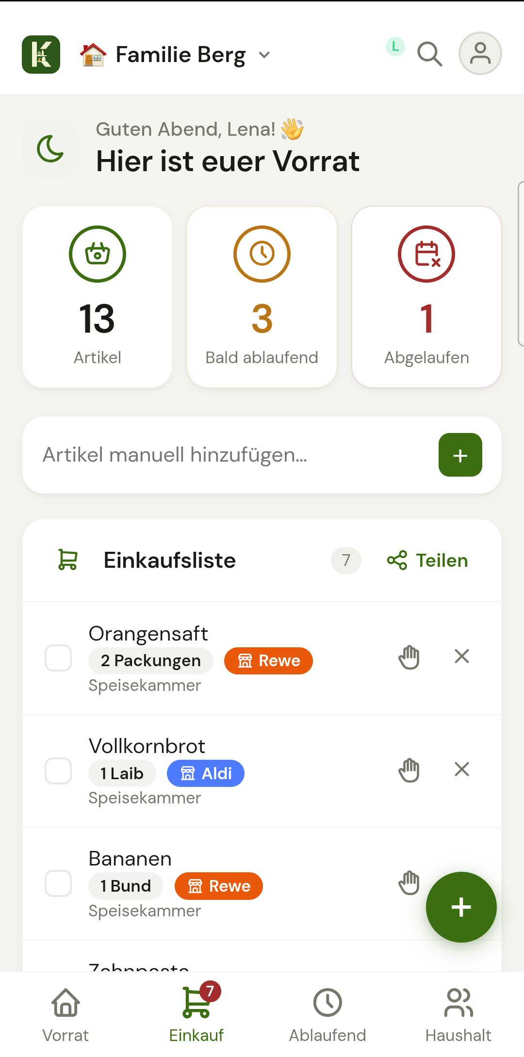 Gemeinsame Einkaufsliste